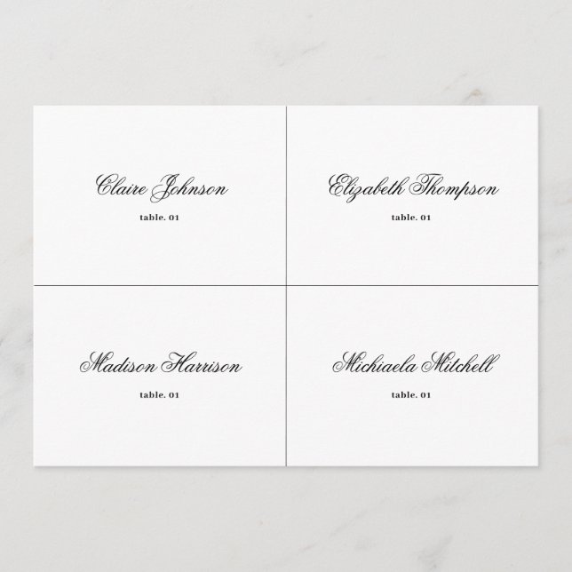 Klassiskt svarta och vita Bröllop-platskort DIY Inbjudningar (Framsida)