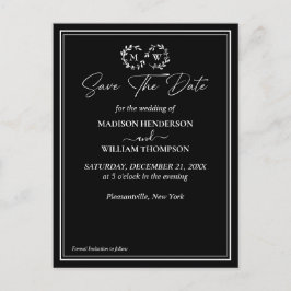 Klassiskt svartvit bröllop Spara datumet Vykort