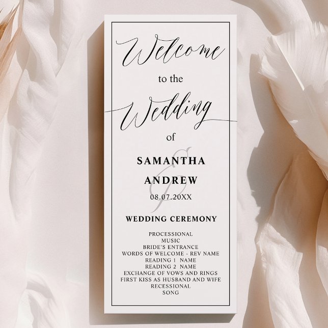 Klassiskt svartvit kalligrafi-bröllopsprogram program (Classic black white calligraphy wedding program)