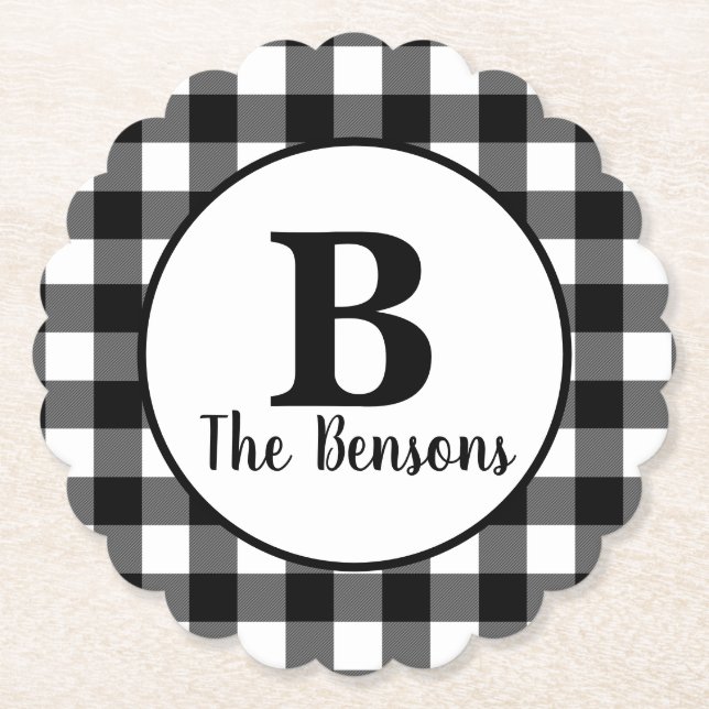 Klassiskt svartvit monogram underlägg papper (Framsida)