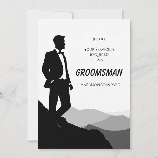 Klassiskt svartvitt Groomsman Frieri kort (Framsida)