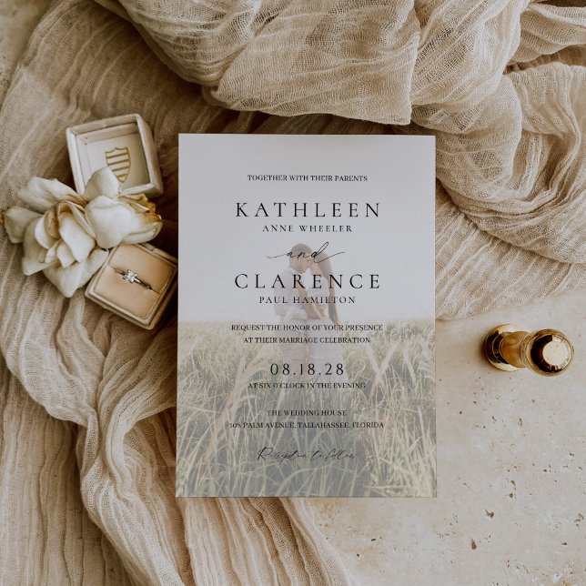 Klassiskt svartvitt och vitt foto Elegant bröllop Inbjudningar (Skapare uppladdad)