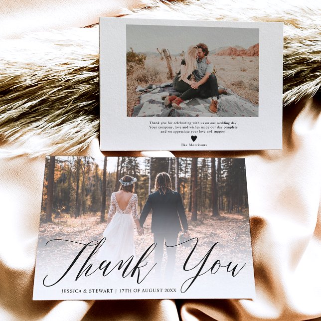 Klassiskt svartvitt tack för 2 foton bröllop (Classic black white thank you 2 photos wedding )