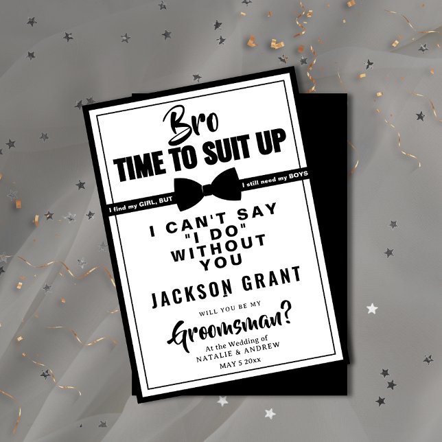 Klassiskt svartvitt Tuxedo Kostym Up Groomsman Inbjudningar (Classic Black & White Tuxedo Suit Up Groomsman Invitation )