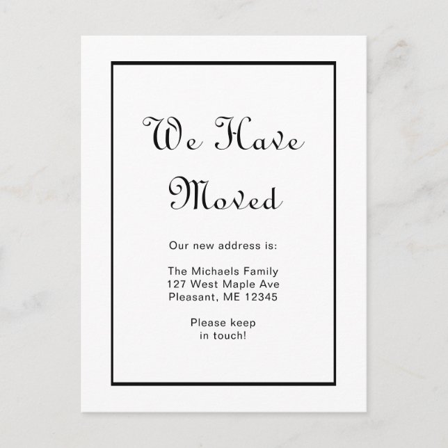 Klassiskt svartvitt vi har Flyttat Vykort (Framsida)