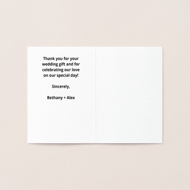 Klassiskt tackkort för Elegant bröllop Folierat Kort (Insida)