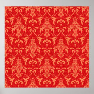 Klassiskt tapet med viktoriansk dekoration, rött o poster