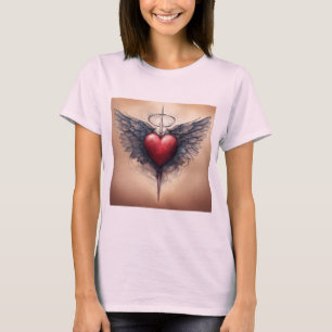 Klassiskt Tattoinspirerat Cupid Heart T-Shirt