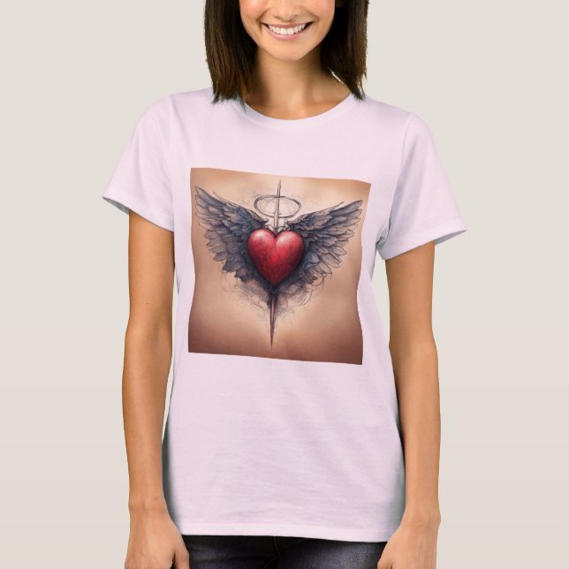 Klassiskt Tattoinspirerat Cupid Heart T-Shirt (Framsida)