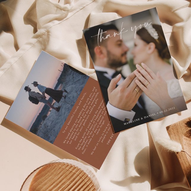 Klassiskt Terracotta-skript med Photo Bröllop Tack Kort (Skapare uppladdad)