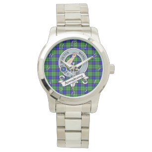 Klassiskt Tidlös Clan Armstrong-märke Tartan Plaid Armbandsur