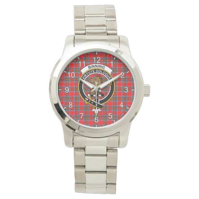 Klassiskt Tidlös Clan Binning Tartan Märke Plaid Armbandsur (Framsida)
