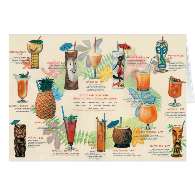 Klassiskt Tiki Cocktail-menykort Hälsningskort (Framsidan Horizontal)