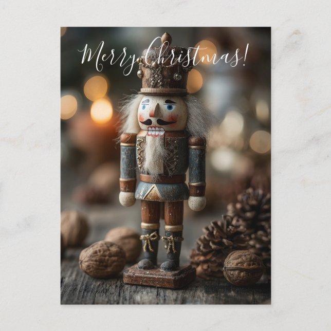 Klassiskt trä Nutcracker Jul Figurine Vykort (Framsida)