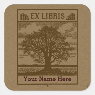 Klassiskt Träd med Bokar Ex Libris Bookplate Fyrkantigt Klistermärke