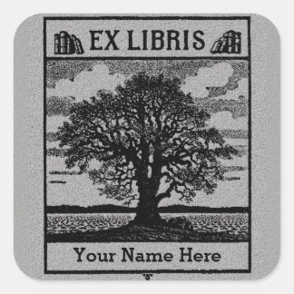 Klassiskt Träd med Bokar Ex Libris Bookplate - Grå Fyrkantigt Klistermärke
