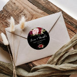Klassiskt Tropical Black Kärlek & Tackar Bröllop Runt Klistermärke<br><div class="desc">Denna klassiska tropiska svarta kärlek och tack vare den klassiska runda dekalen i bröllop är perfekt för ett bröllop i Österrike. Den konstnärliga utformningen av Border marsala har vattenfärg,  grönt,  rosa,  burgundy och  ro,  som har en grön,  nyttigt placerad blombukett i en strålande och strålande blombukett.</div>