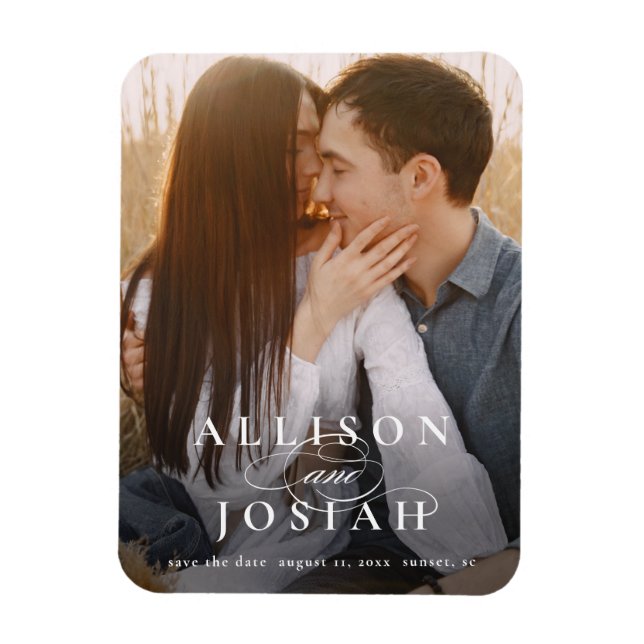Klassiskt typografiskt foto Bröllop spara datum Magnet (Vertikal)
