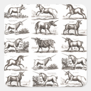 Klassiskt Unicorn Antique Mythical Magic Creature Fyrkantigt Klistermärke
