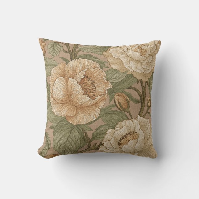 Klassiskt, vackert blommönster, Sage Gold Bloom Kudde (Framsida)