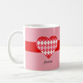 Klassiskt Valentine Red and Rosa Argyle Heart (Ros Kaffemugg