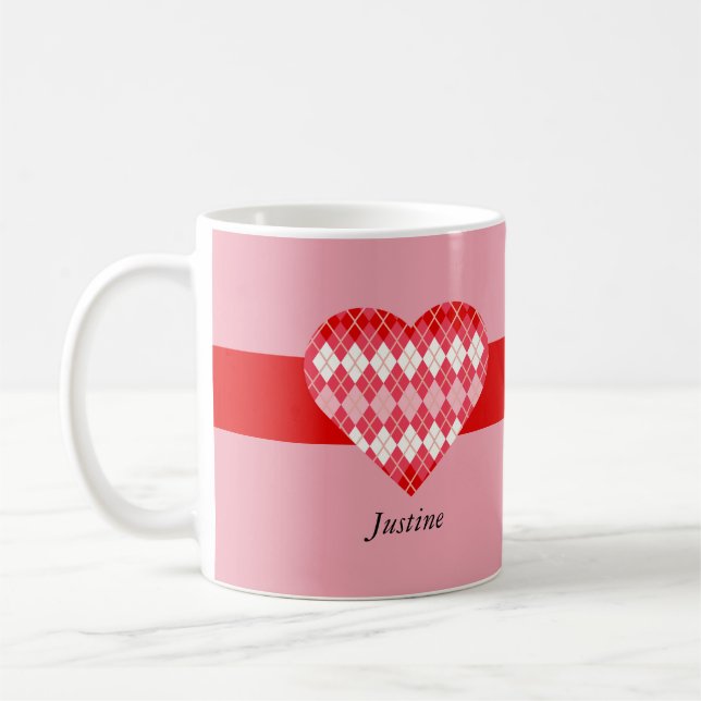 Klassiskt Valentine Red and Rosa Argyle Heart (Ros Kaffemugg (Vänster)