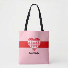 Klassiskt Valentine Red and Rosa Argyle Heart Tygkasse