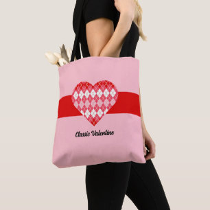 Klassiskt Valentine Red and Rosa Argyle Heart Tygkasse