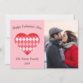 Klassiskt Valentine Red and Rosa Argyle (Rosa) Julkort