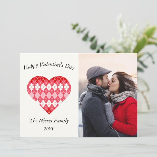 Klassiskt Valentine Red and Rosa Argyle (Vitt) Julkort (Stående Fram)