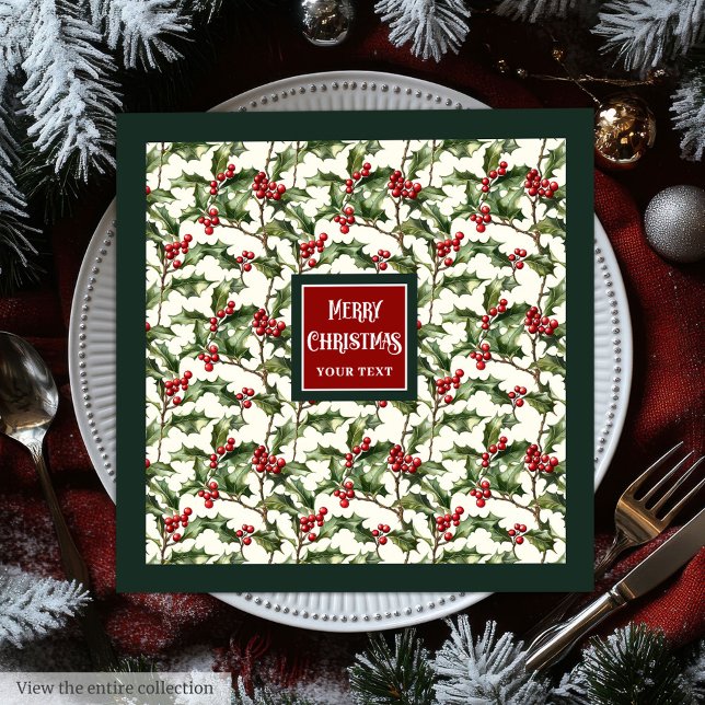 Klassiskt vattenfärgat rödgrönt napkins pappersservett (Classic watercolor red green holly berries napkins)