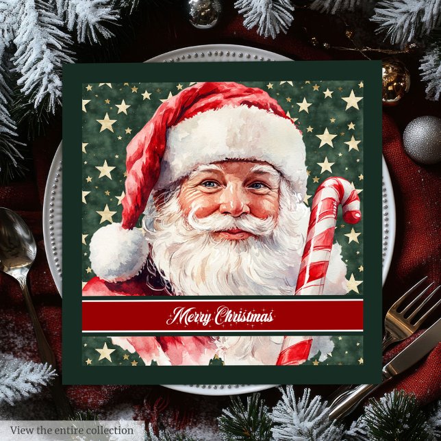Klassiskt vattenfärgsblöjor i Jultomten Helgdag Pappersservett (Classic Watercolor Santa Claus Holiday Napkins)