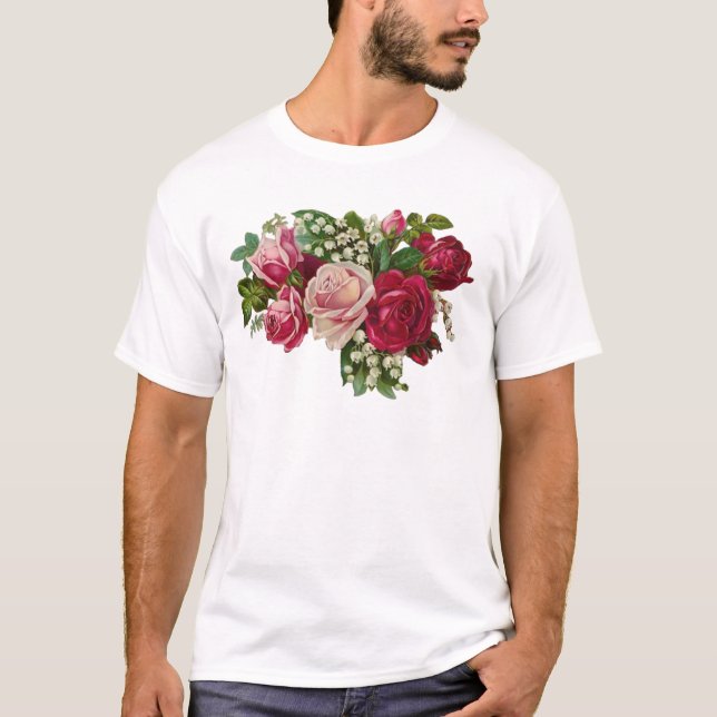 Klassiskt Victorian Ro Lily i Valley Romantik T-shirt (Framsida)