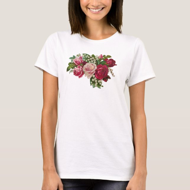 Klassiskt Victorian Ro Lily i Valley Romantik Tee (Framsida)