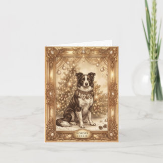 Klassiskt Vintage Border Collie Julkort Helgkort