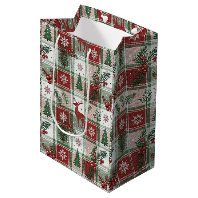 Klassiskt Vintage jul Plaid & Holly Mönster (Framsidan Vinklad)