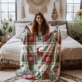 Klassiskt Vintage jul Plaid & Holly Mönster Fleecefilt