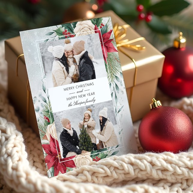 Klassiskt vinterbotaniskt tvåfoto julkort (Skapare uppladdad)