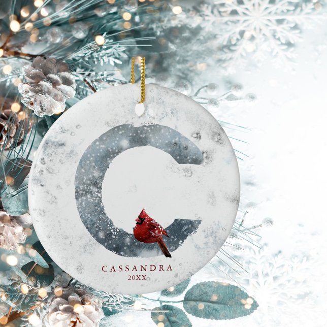 Klassiskt vintervinter-scen Monogram C Julgransprydnad Keramik (Skapare uppladdad)