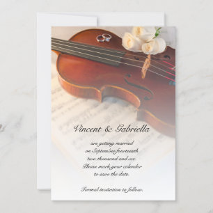Klassiskt Violin Vit ros Bröllop spara datum Inbjudningar