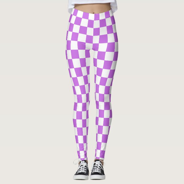 Klassiskt visuellt magenta schackbräde  leggings (Framsida)