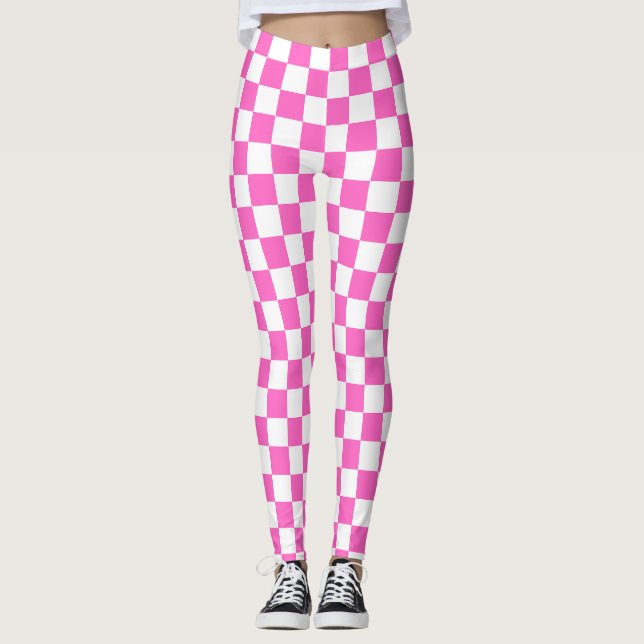 Klassiskt visuellt rosa rutigt mönster leggings (Framsida)