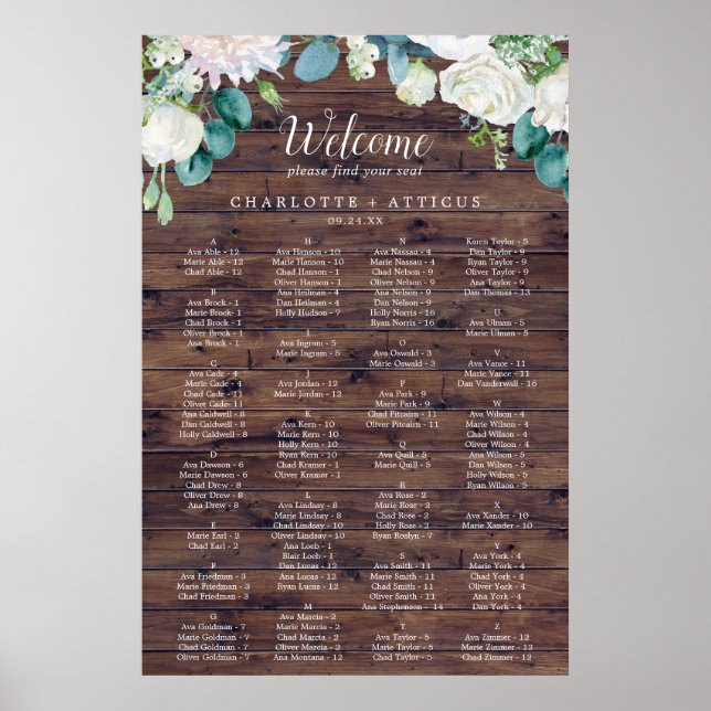 Klassiskt vita blommor Rustic alfabetisk sittning Poster (Framsidan)