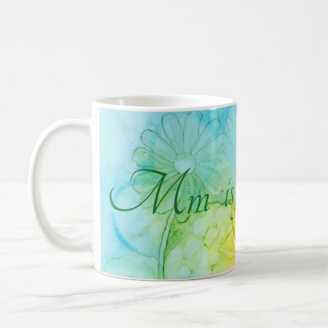 Klassiskt vitt kaffe mugg (Blommor Bläck 3) (Vänster)