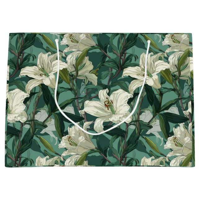 Klassiskt vitt lilja grönt blomster mönster (Framsidan)