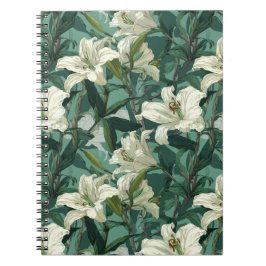 Klassiskt vitt lilja grönt blomster mönster anteckningsbok