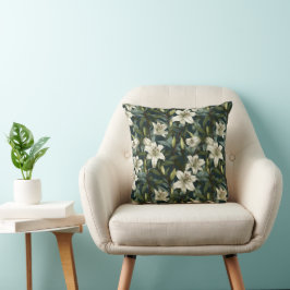 Klassiskt vitt lilja grönt blomster mönster kudde