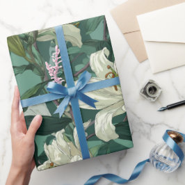 Klassiskt vitt lilja grönt blomster mönster presentpapper