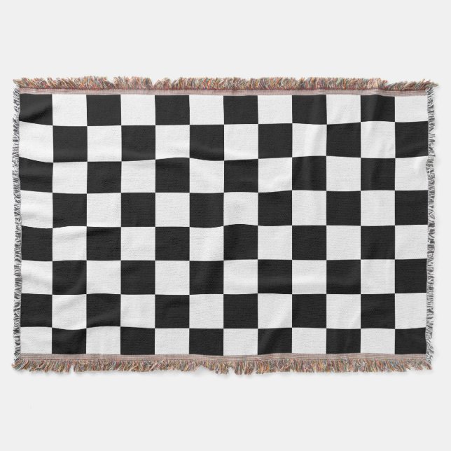 Klassiskt vitt med svart kvadrat Stil Filt (Framsidan)