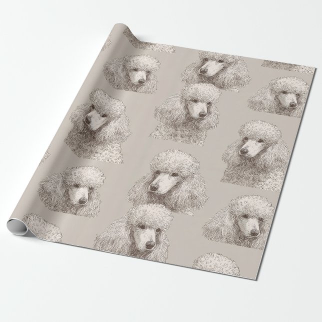 Klassiskt vitt Pudelporträtt Inpackningspapper Presentpapper (Utrullad)